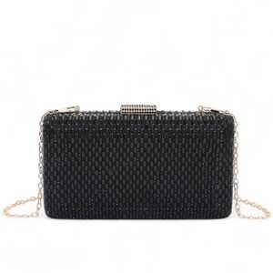 Black Beaded Evening Clutch – Formal Wedding Party Bag with Gold Chain NWT